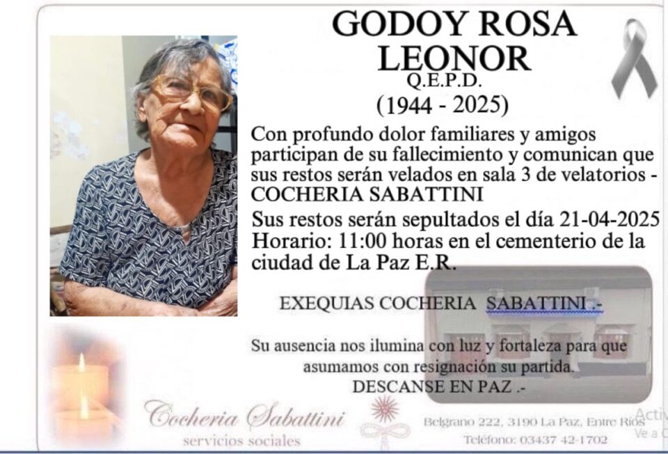 «Fallecimiento de la Sra. Rosa Leonor Godoy»