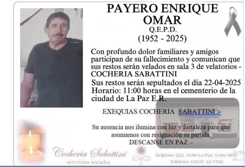 fallecimiento del Sr. Payero Enrique Omar