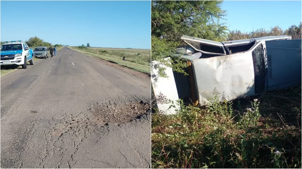 Volcó un auto por esquivar un pozo en ruta de Entre Ríos: dos hospitalizados».