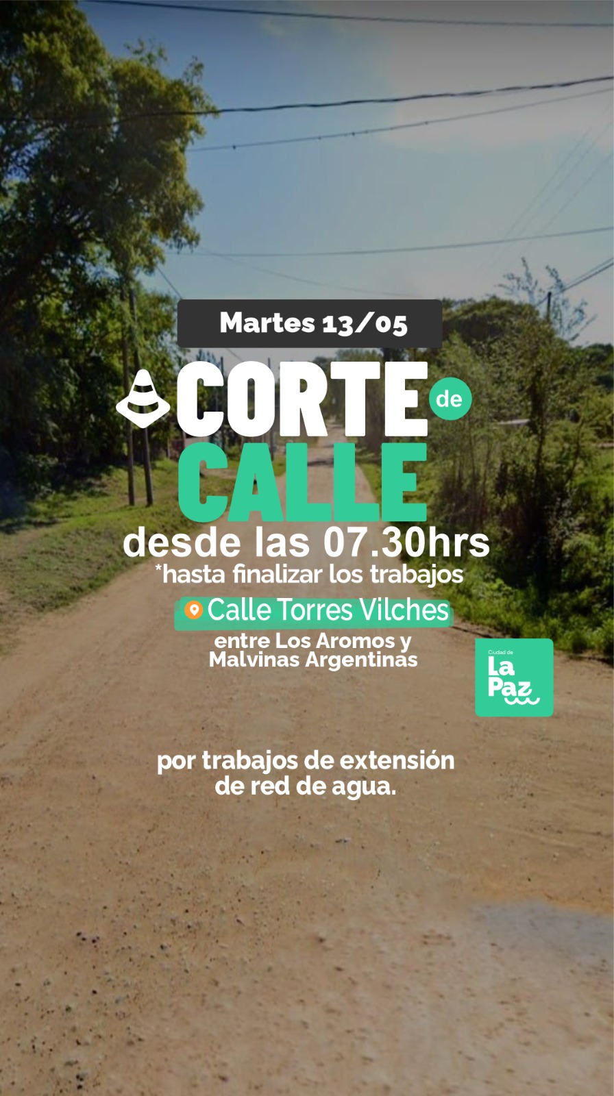 Corte de calle en Torres Vilches por trabajos de extensión de red de agua