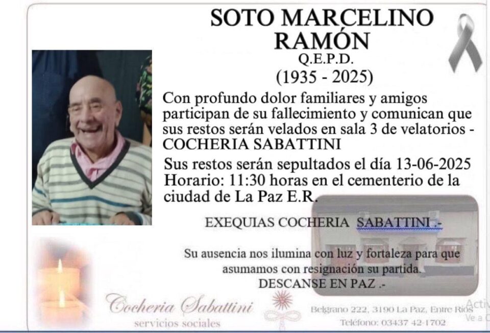 fallecio en la ciudad de la paz el Señor SOTO MARCELINO RAMÓN