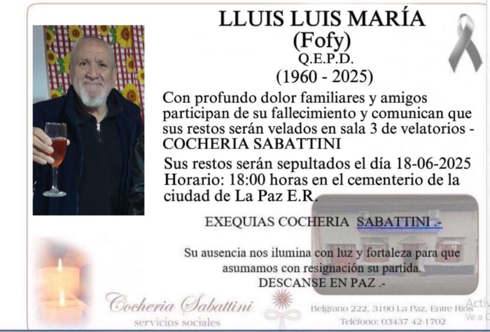 fallecio en nuestra ciudad Lluis  Luis María