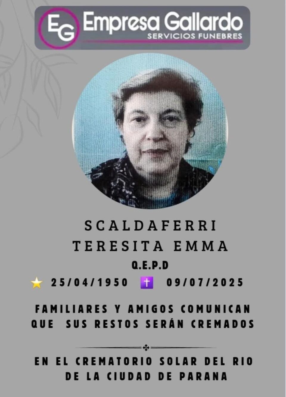 fallecio SCALDAFERRI TERESITA EMMA