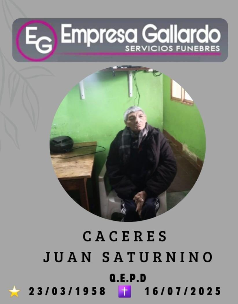 fallecio en la ciudad de la paz Caseres Juan Saturnino  a la edad de 67 años