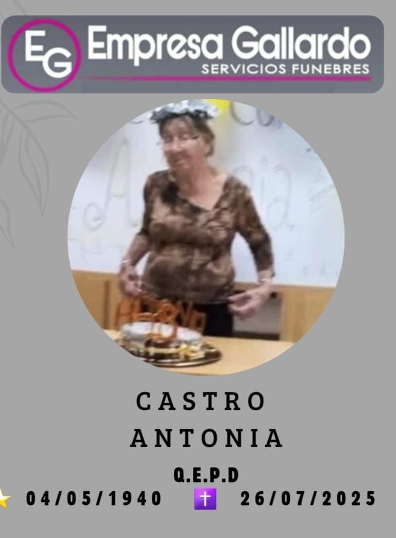 fallecio en la ciudad de la paz  la señora CASTRO  ANTONIA