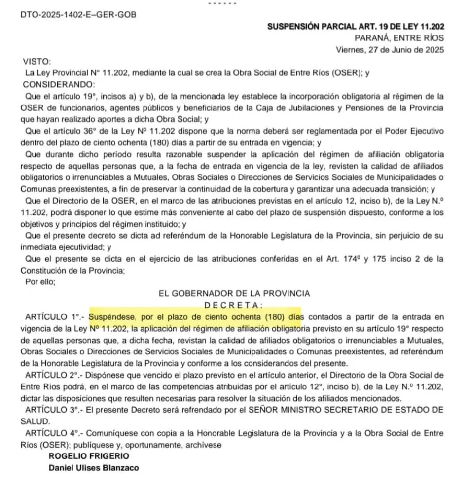 OSER y el decreto que no suspende pero sí confunde: afiliación obligatoria en modo “excepción transitoria”