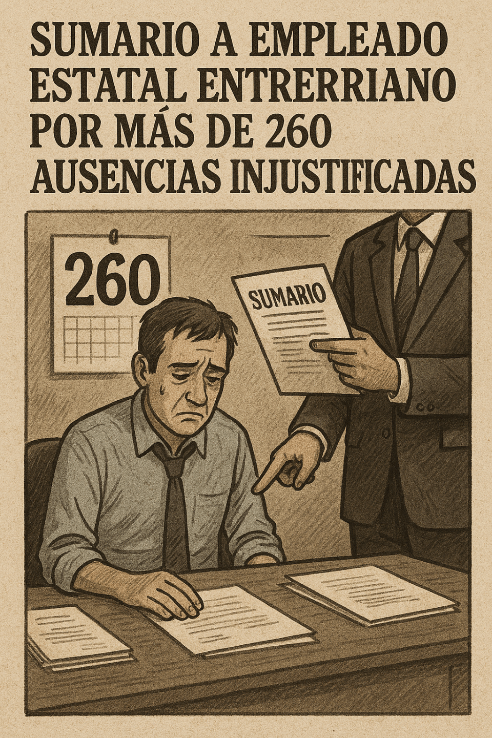 Sumario a empleado estatal entrerriano por más de 260 ausencias injustificadas