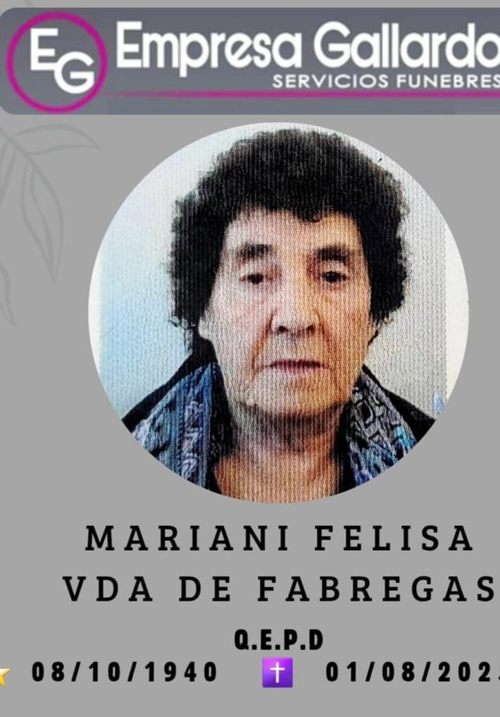 Fallecio en la paz  la Sra MARIANI FELISA Vda. de FÁBREGAS