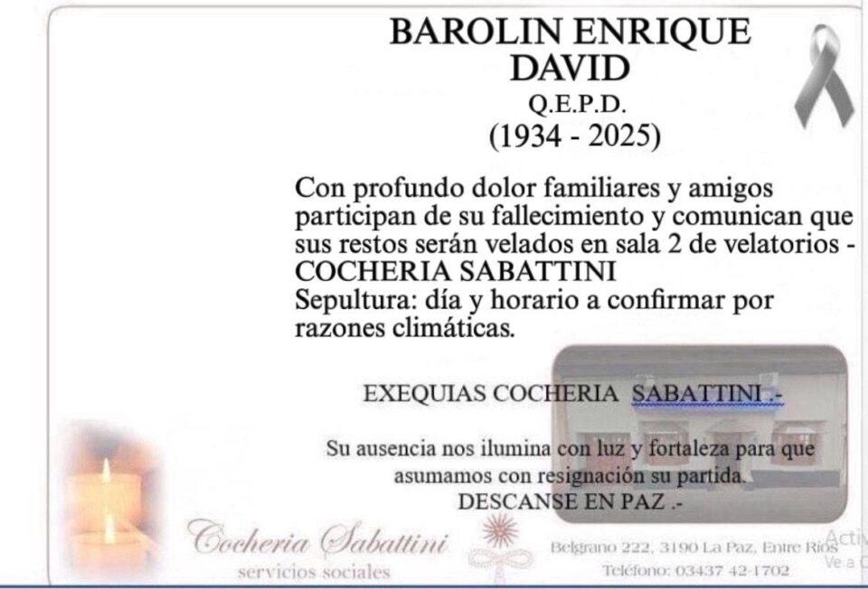 fallecio en la ciudad de la paz Barolin  Enrique David