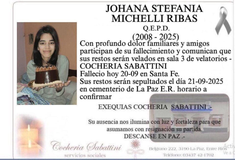 fallecio Johana  Stefania Michelli Rivas