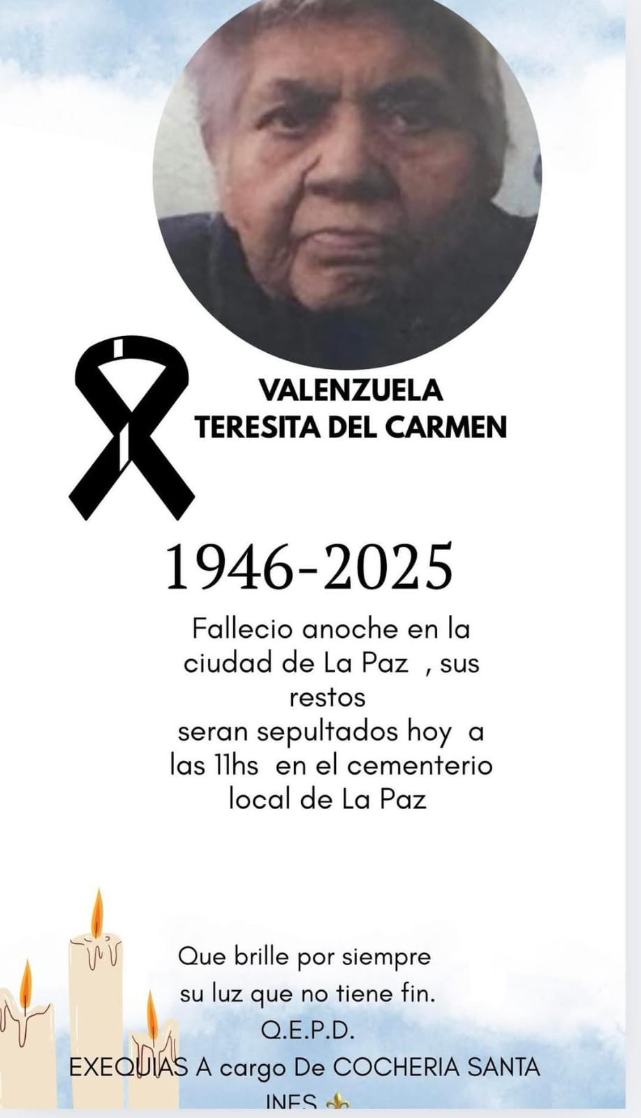 fallecio Valenzuela Teresita del Carmen