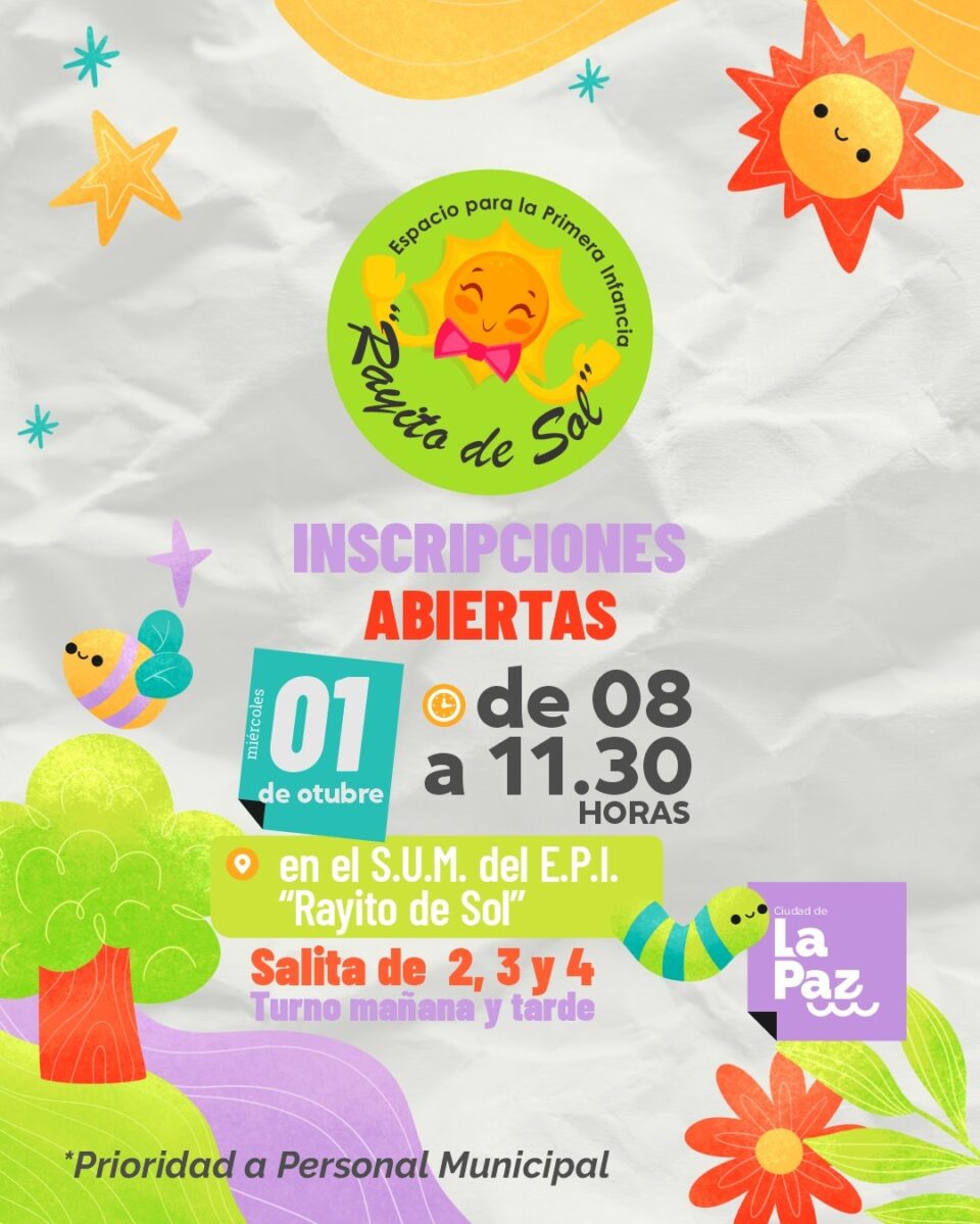 JARDÍN MATERNAL «RAYITO DE SOL»:INSCRIPCIONES 2026