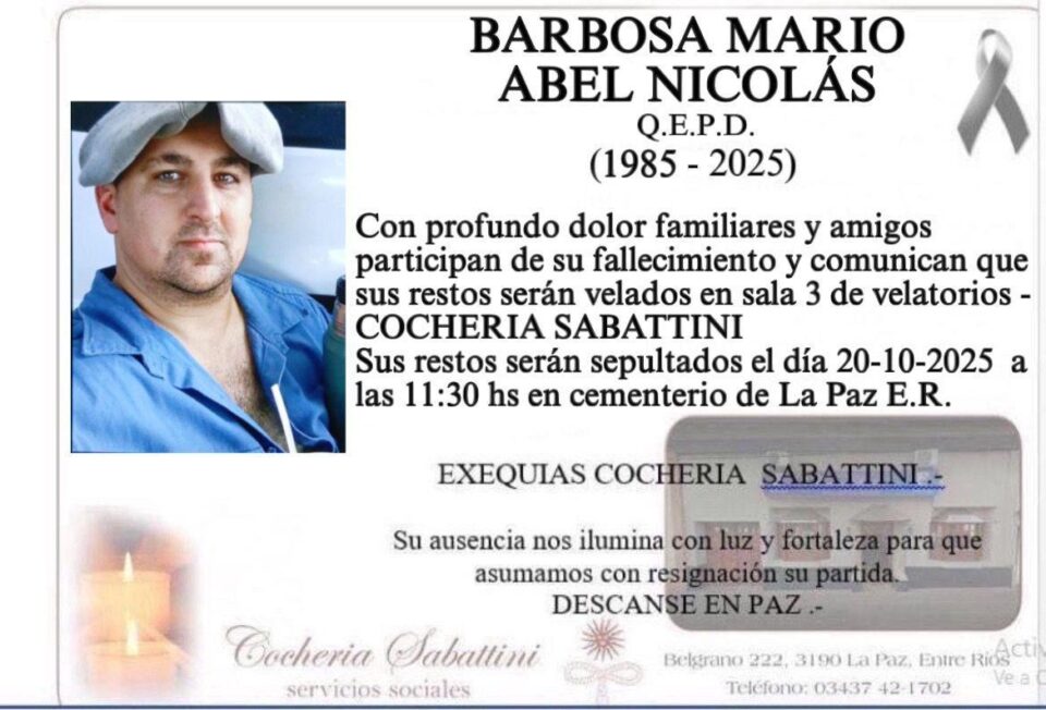Fallecio  Barbosa Mario Abel Nicolas