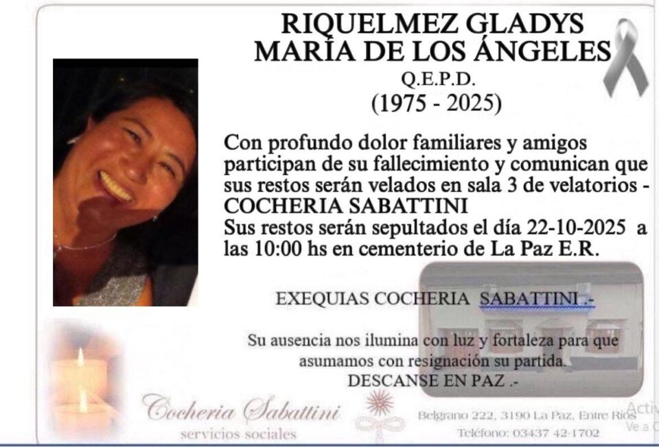 Falleció en Paraná Gladys María de los Ángeles Riquelme.