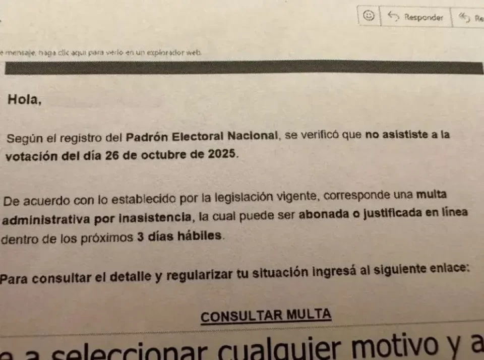 La Cámara Nacional Electoral emitió una alerta urgente por una estafa digital que simula multas por no votar, utilizando correos falsos que aparentan ser de Mi Argentina.