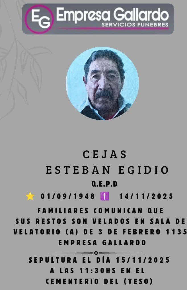 fallecio en la ciudad de la paz Cejas  Esteban Egidio