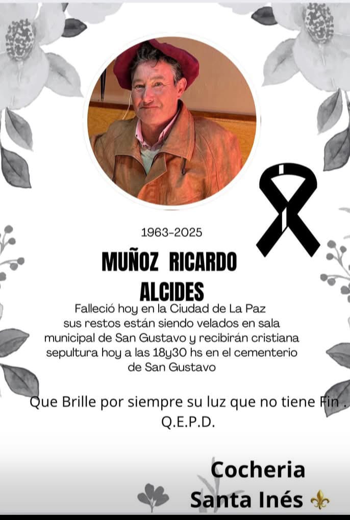 fallecio en la ciudad de la paz Muños Ricardo Alcides