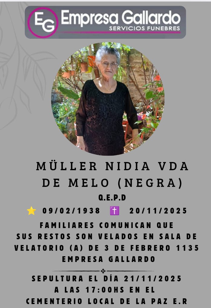 fallecio en la ciudad de la paz  Muller  Nidia Vda de Melo   Negra