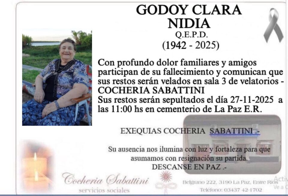 Fallecio en la ciudad de La Paz  Sra Godoy  Clara  Nidia