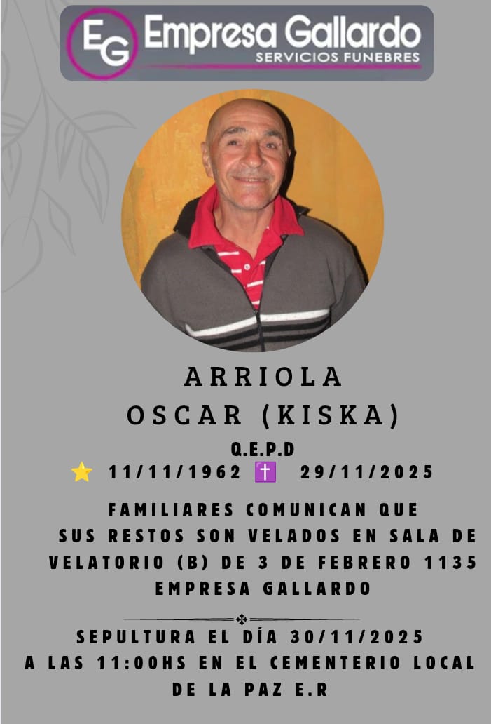 Fallecio en la ciudad de La Paz Arriola Oscar KISKA