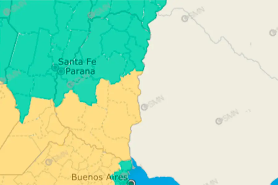El Servicio Meteorológico Nacional (SMN) emitió una alerta amarilla por tormentas para gran parte de Entre Ríos este jueves 20 de noviembre, con posibilidad de granizo, ráfagas intensas y abundante caída de agua.