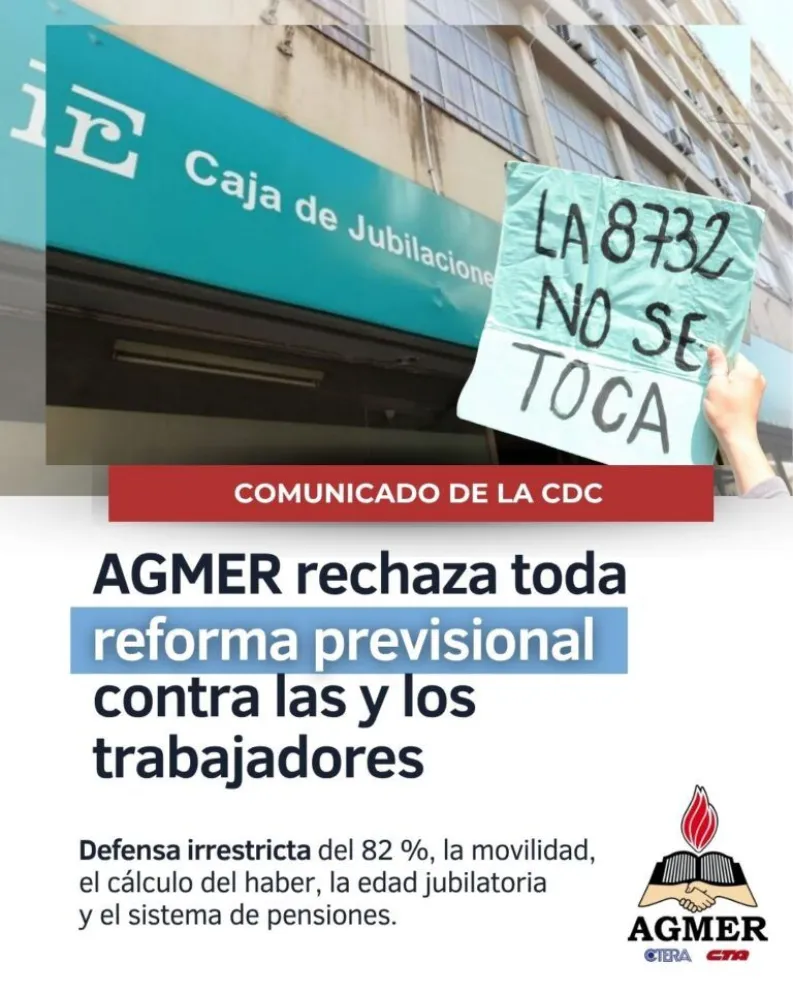 Agmer advierte: “Resistiremos cualquier intento de reforma previsional”