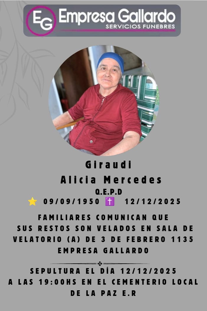 Falleció en  ciudad de La Paz Giraudi Alicia Mercedes