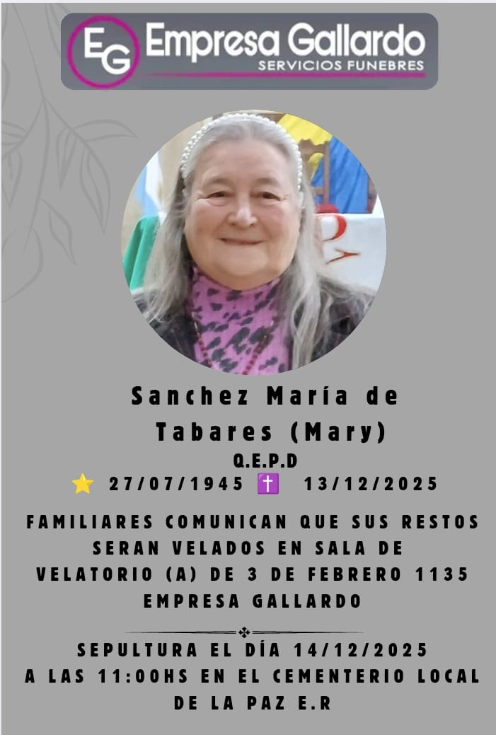 falleció en la ciudad de Parana  Sanchez  Maria de  Tabares   mary