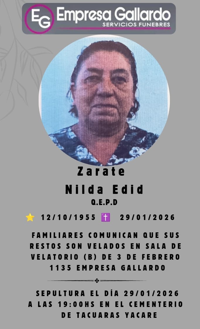 fallecio en la  ciudad de la paz Sra Zarate Nilda  Edid