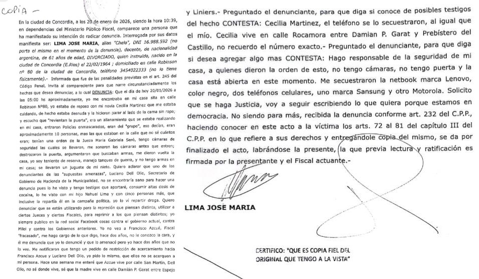 Denuncias penales y tensión política en Concordia: Lima apunta a Azcué y Dell’ Olio