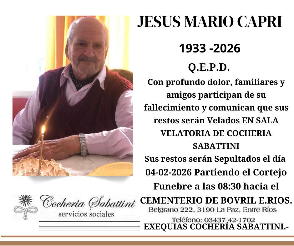 Fallecio el Sr Jesus  Mario Capri