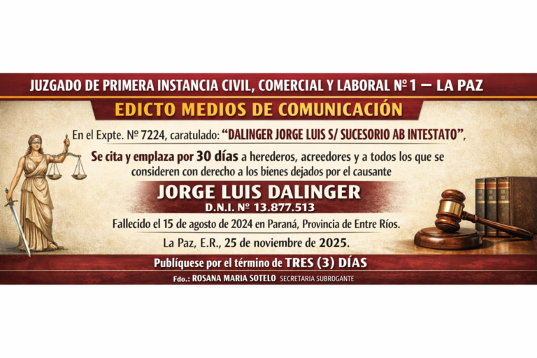 JUZGADO DE PRIMERA INSTANCIA CIVIL, COMERCIAL Y LABORAL Nº 1 – LA PAZ EDICTO MEDIOS DE COMUNICACION