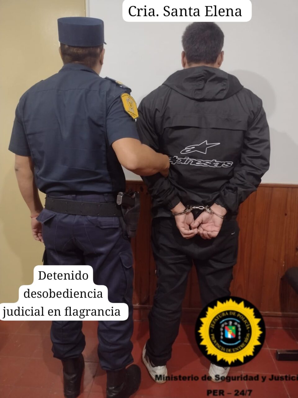DGDP JEFATURA LA PAZ  COMISARIA SANTA ELENA. LUGAR: AVDA. SAN MARTÍN N° 700.    DE OF. POL. P/S/D DE DESOB. JUD. EN FLAGRANCIA.