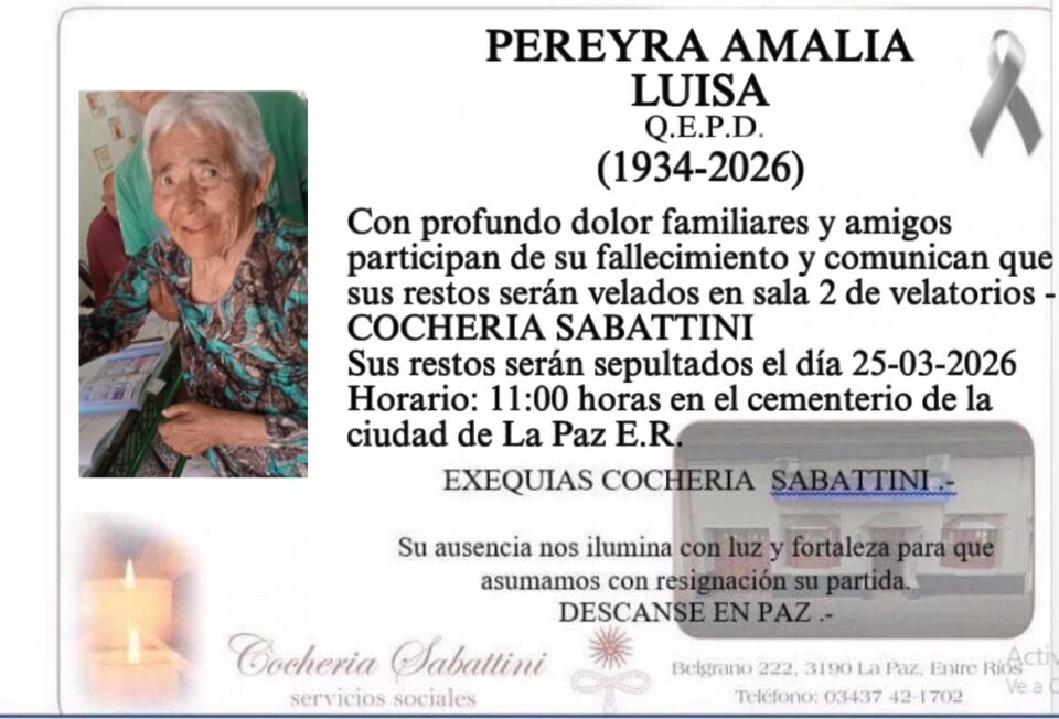 Falleció Sra Pereyra Amalia Luisa