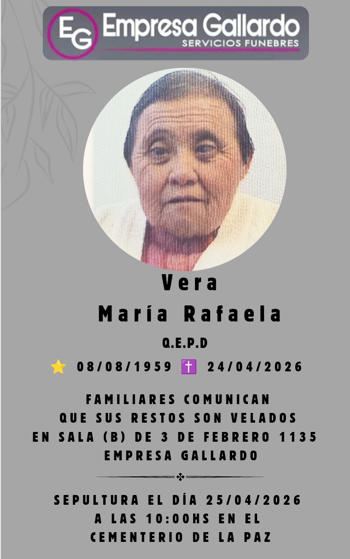 Fallecio  la Sra Vera  Maria Rafaela