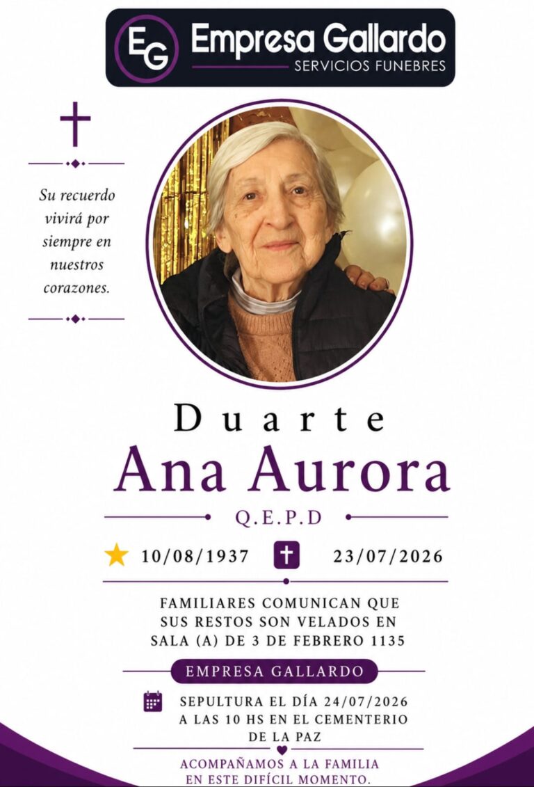 Fallecio   la Señora  Duarte Ana Aurora