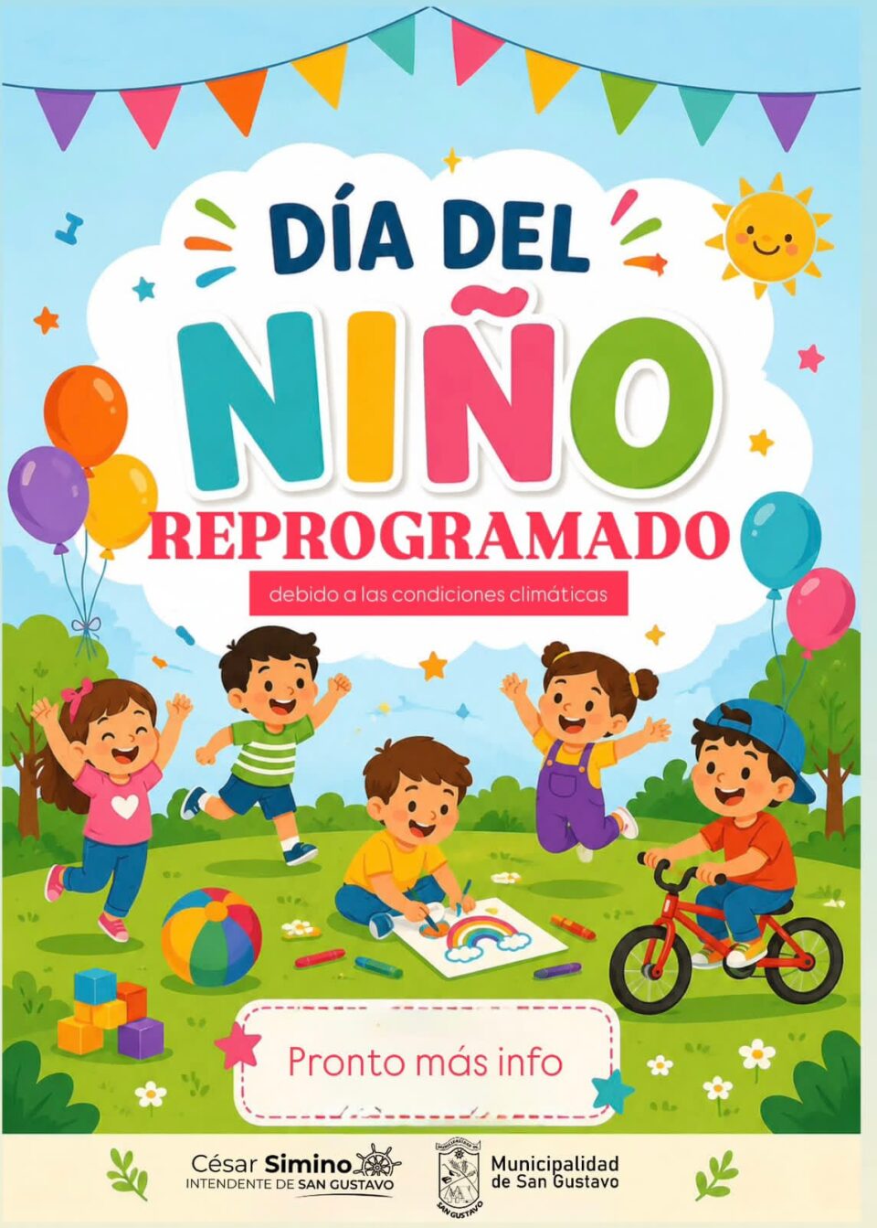 “San Gustavo reprograma el festejo del Día del Niño por condiciones climáticas: la nueva fecha será anunciada próximamente”