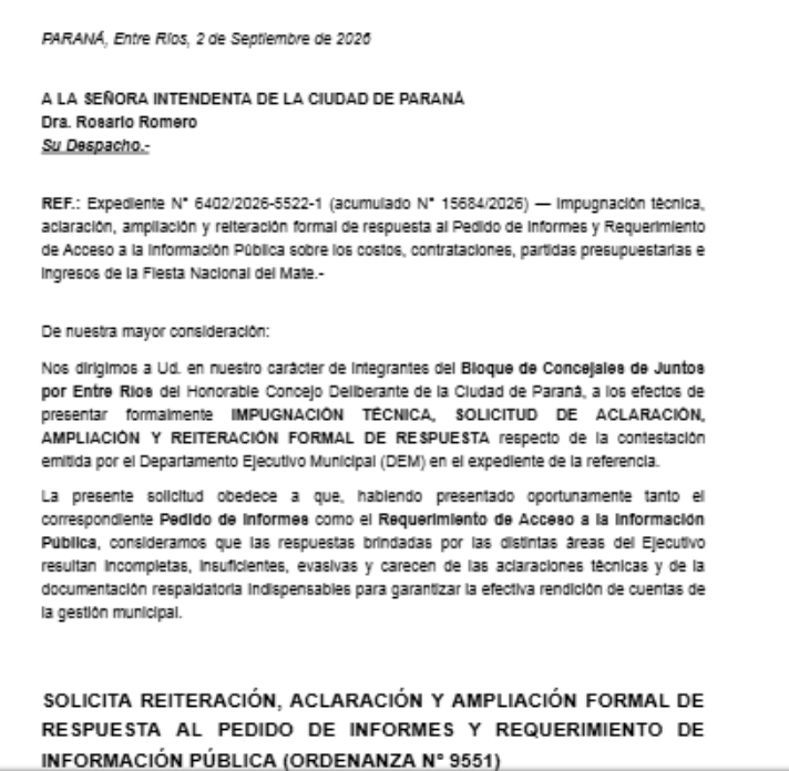 concejales de JxER reiteraron pedido de acceso a la información pública por la Fiesta Nacional del Mate