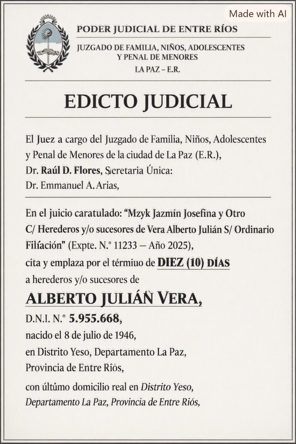 JUZGADO DE FAMILIA. NIÑOS. ADOLESCENTES Y PENAL DE PAZ- EDICTO 