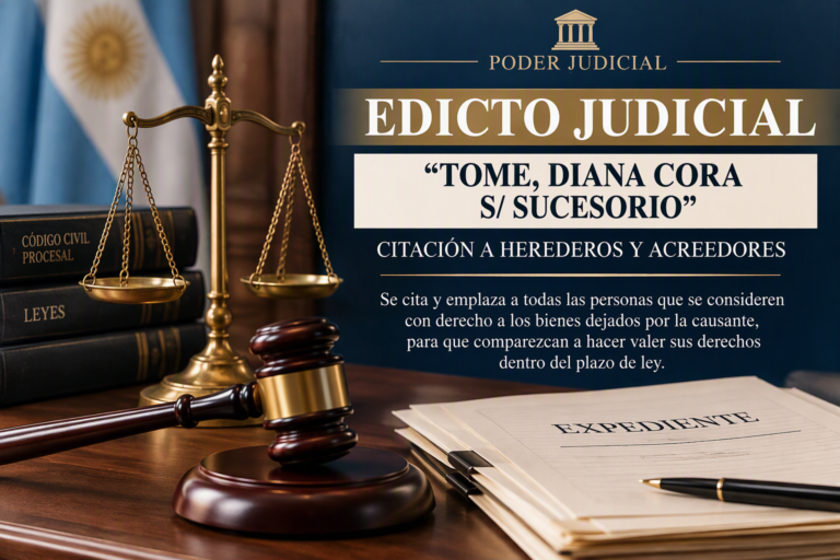 Edicto expediente caratulado "TOME DIANA CORA S/ SUCESORIO SIN